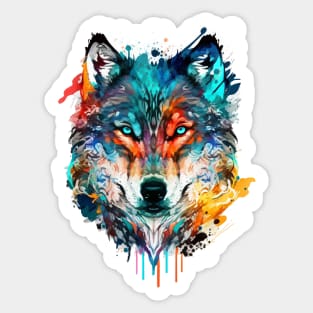 Colorful wolf face art Sticker